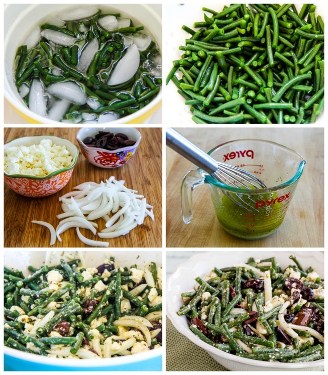 Green Bean Salad with Greek Olives and Feta Cheese process shots collage