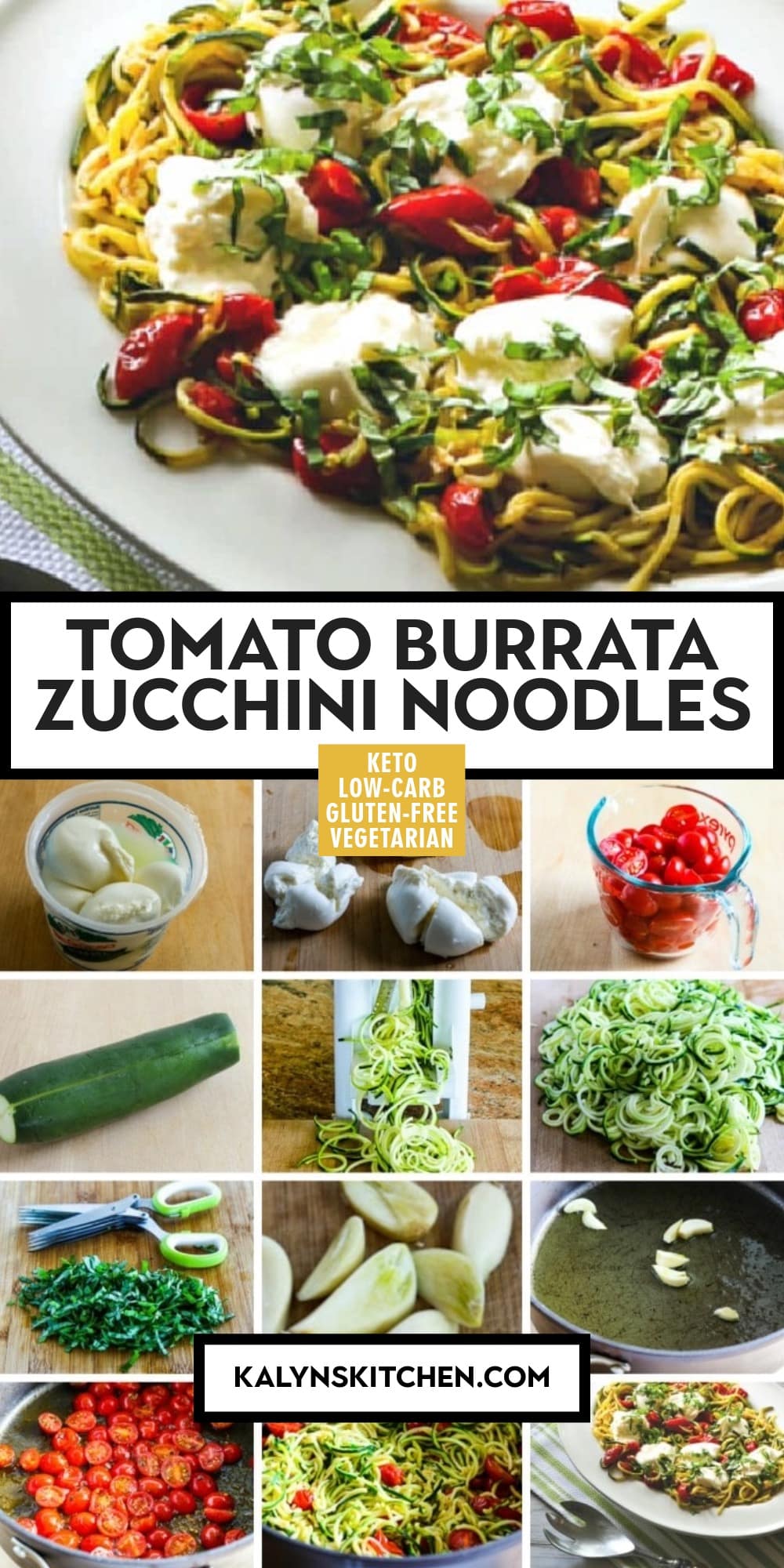 Pinterest image of Tomato Burrata Zucchini Noodles