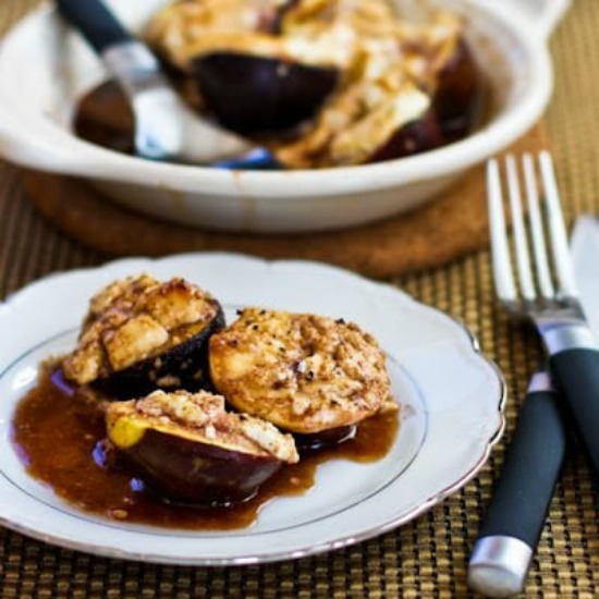 Roasted Figs with Goat Cheese and Balsamic-Agave Glaze found on KalynsKitchen.com