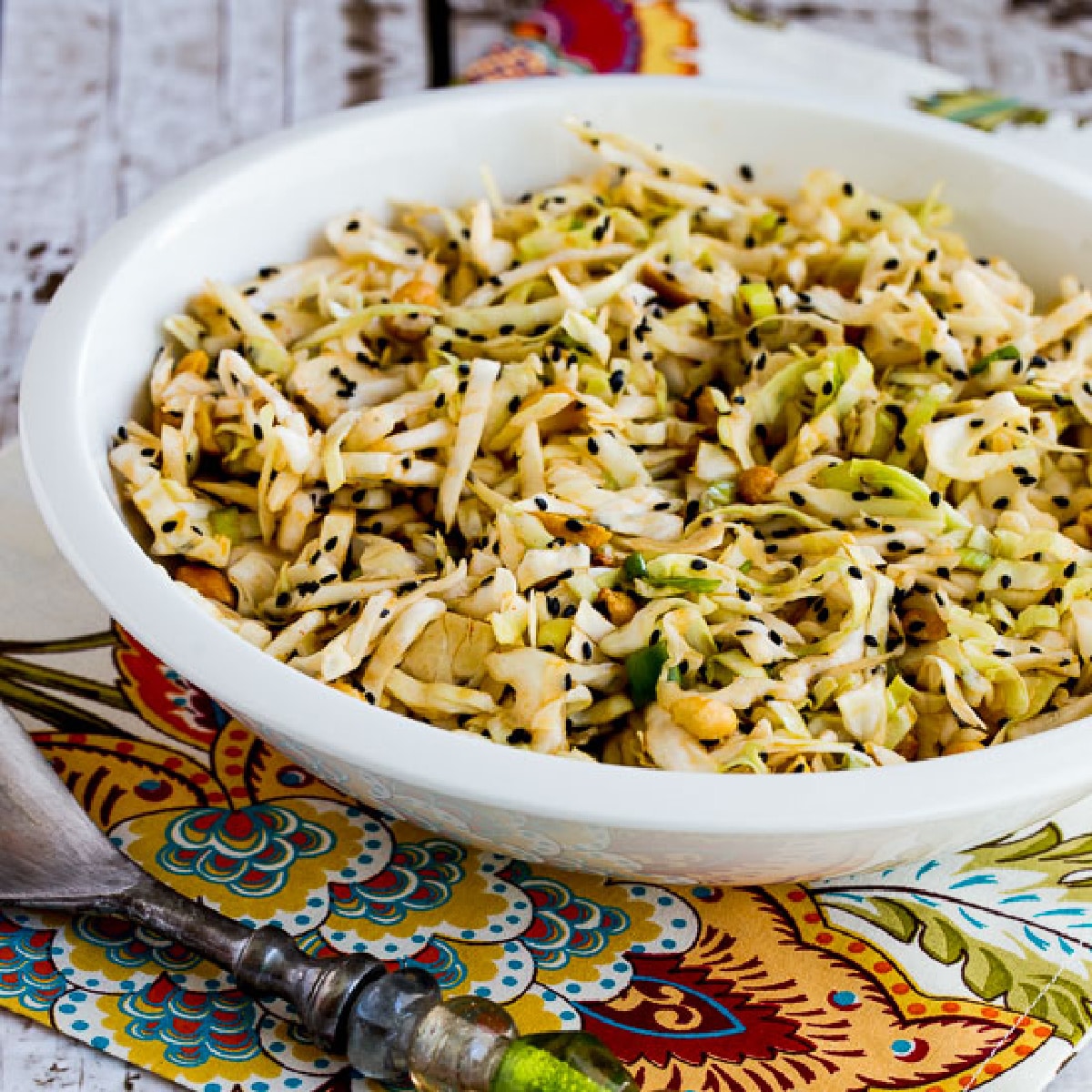 square image of Asian Cabbage Salad in serving bowl