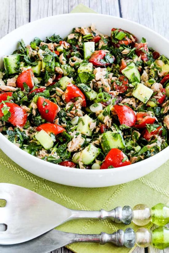 Tuna Salad with Tomatoes, Cucumbers, Parsley, and Mint finished salad