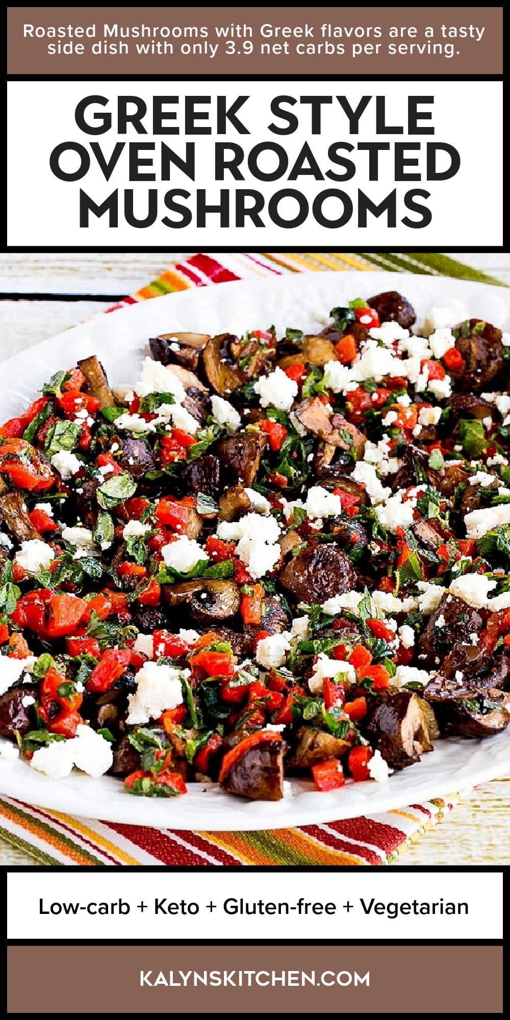 Pinterest image of Greek Style Oven Roasted Mushrooms