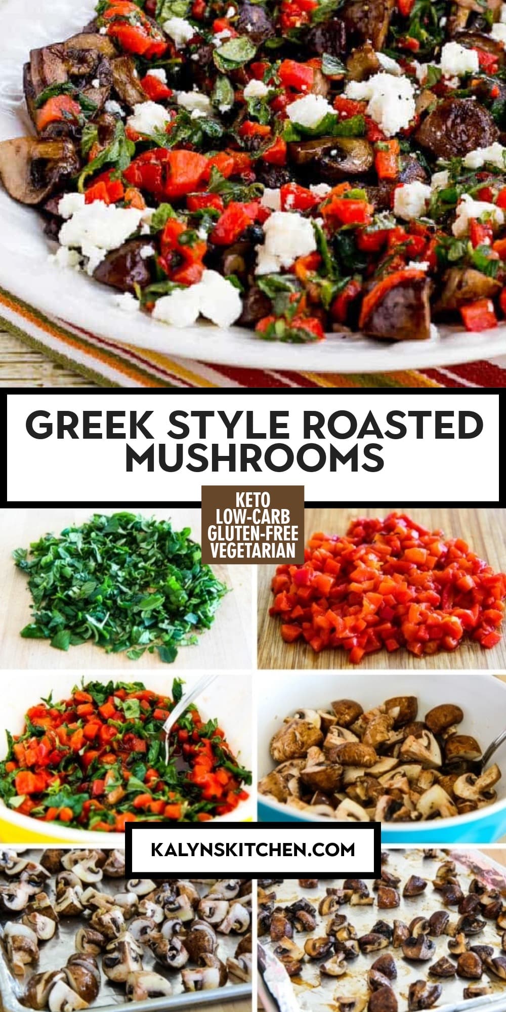 Pinterest image of Greek Style Roasted Mushrooms