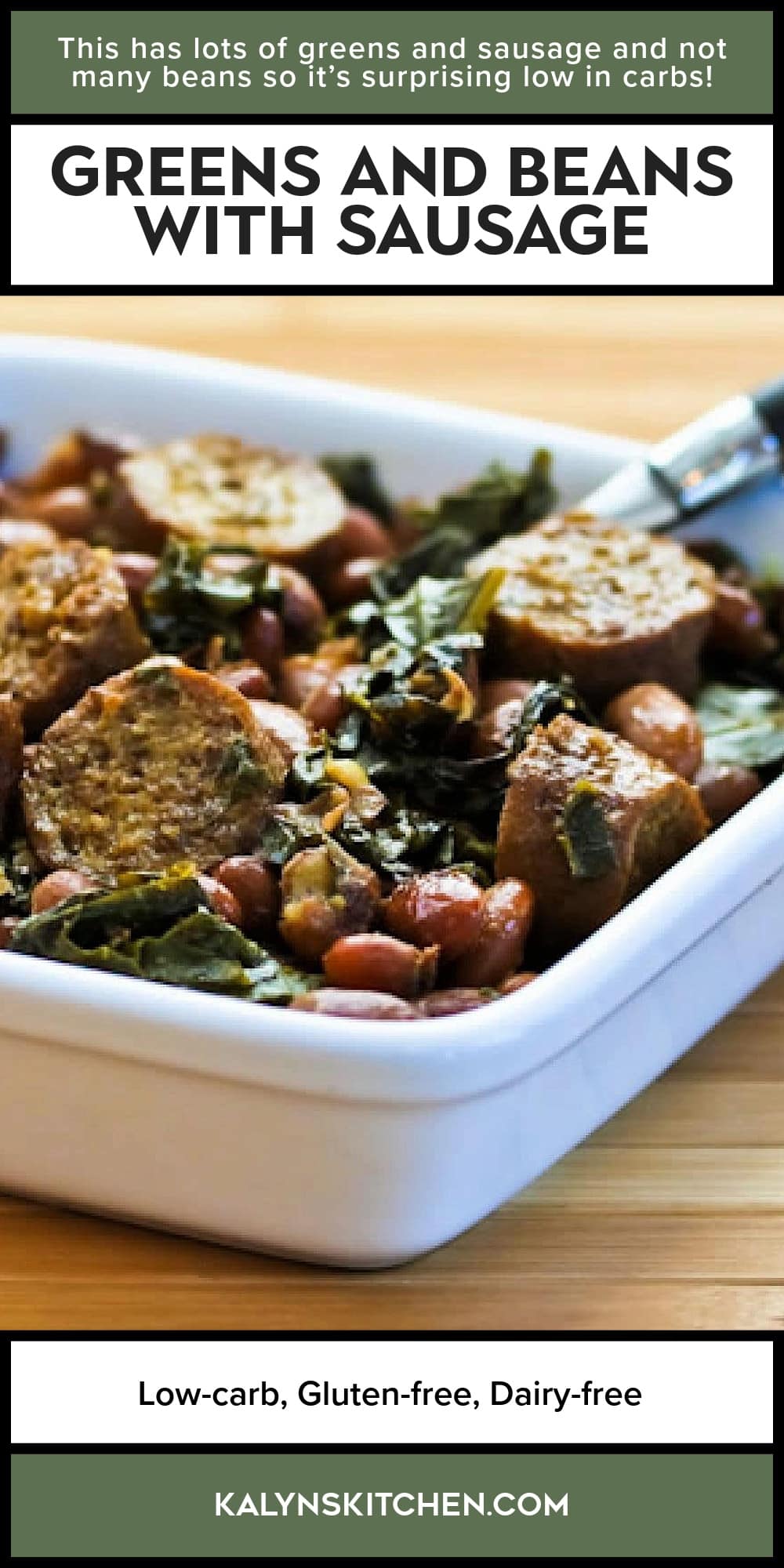 Pinterest image of Greens and Beans with Sausage