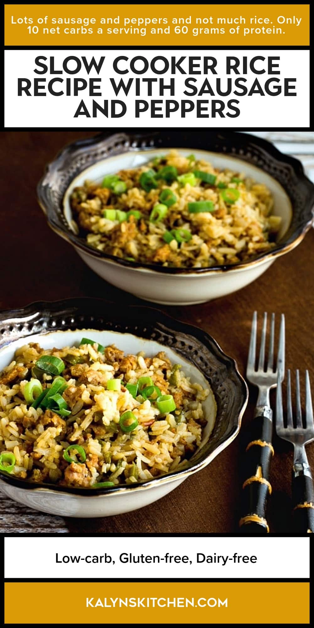 Pinterest image of Slow Cooker Rice Recipe with Sausage and Peppers