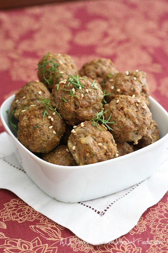 Buffalo Turkey Meatballs from Wholesome Yum featured in Low-Carb Recipe Love on Fridays: Low-Carb Meatball Recipes found on KalynsKitchen.com