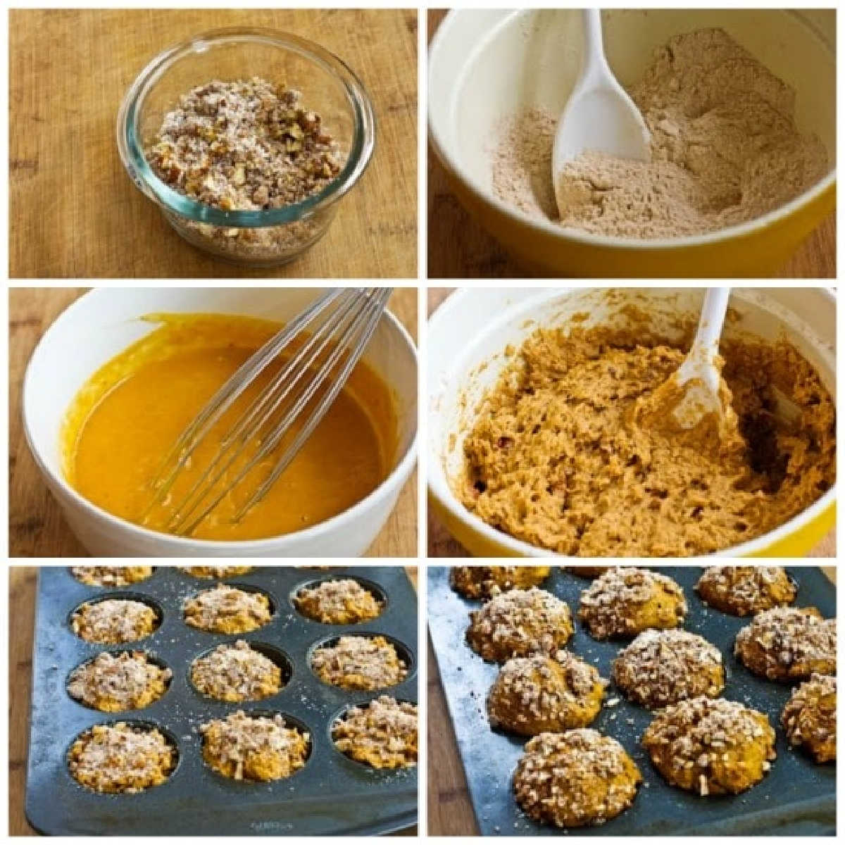 recipe steps collage for Sugar-Free Whole Wheat Pumpkin Muffins