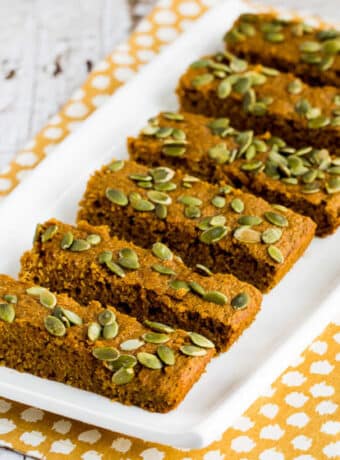 square image of Sugar-Free Pumpkin Bars on serving platter