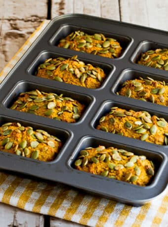 sugar-free pumpkin bread square image of loaves in mini loaf pan