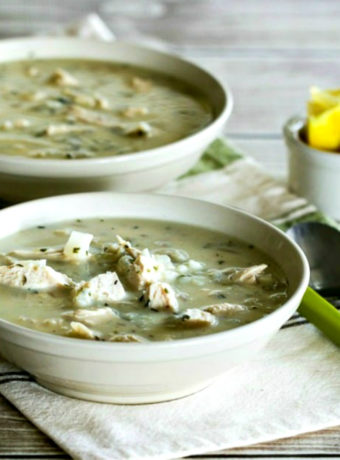 close-up photo of Greek Egg-Lemon Chicken Soup with Rice or Cauliflower Rice
