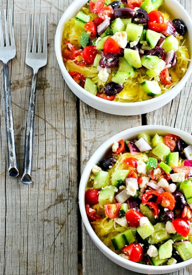 Greek Salad Spaghetti Squash Bowl from KalynsKitchen.com