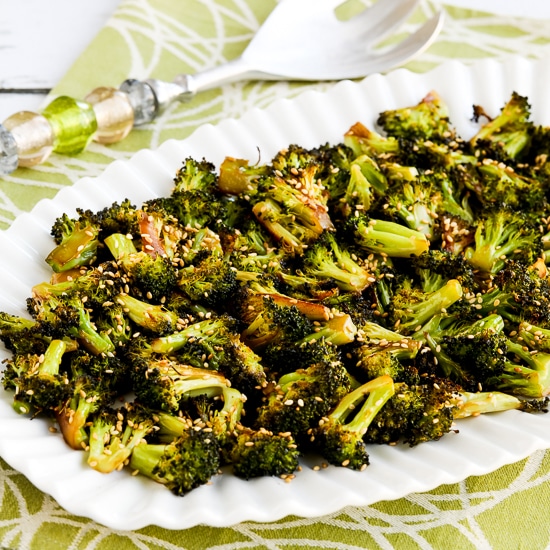 Quick Roasted Broccoli with Soy Sauce and Sesame Seeds found on KalynsKitchen.com