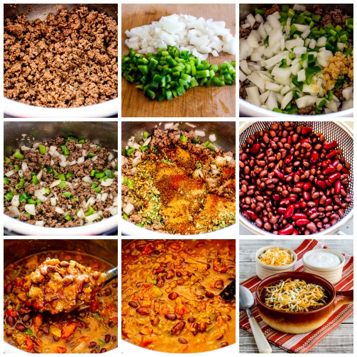 Instant Pot Pumpkin Chili with Ground Beef process shots collage