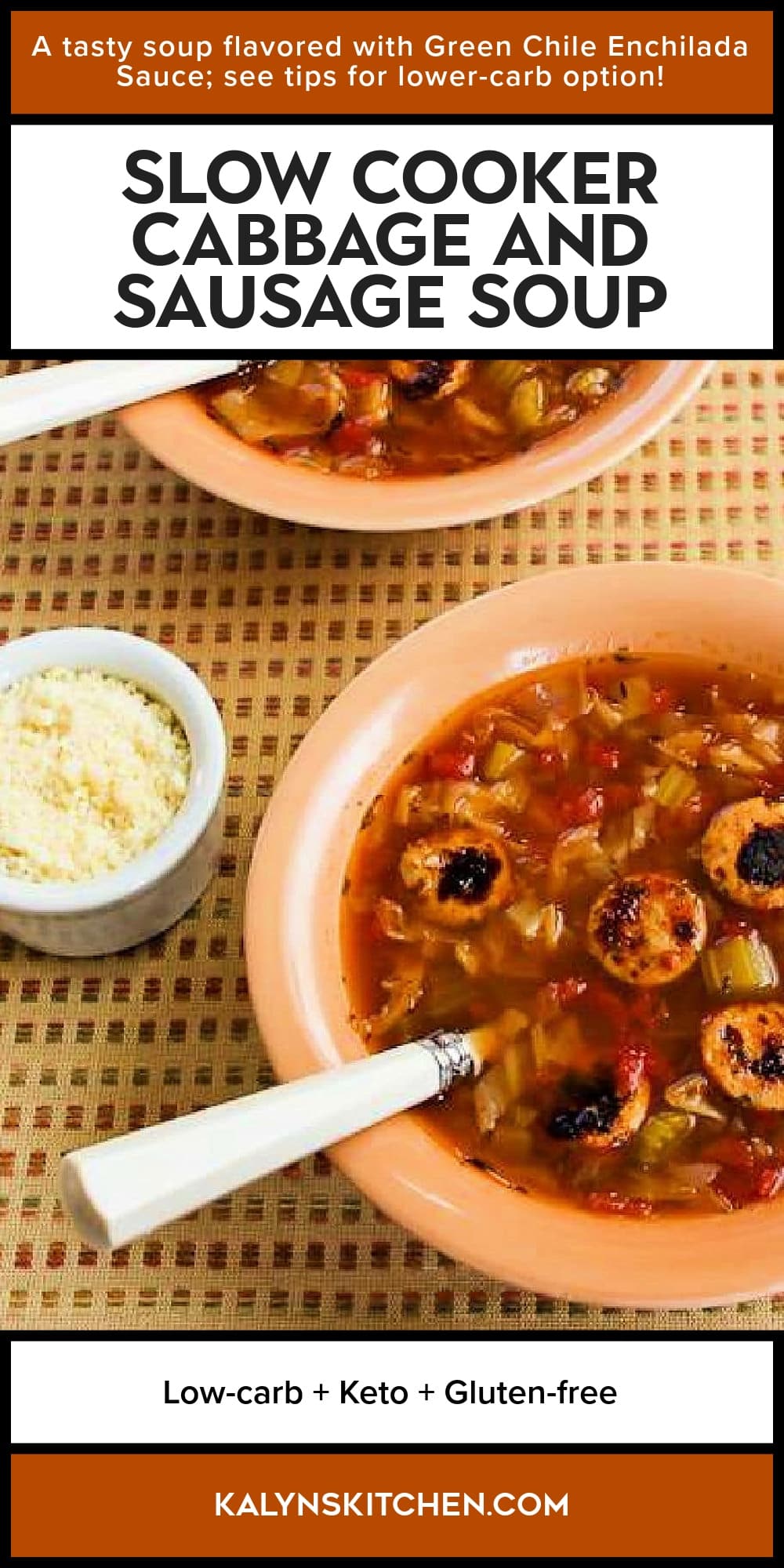 Pinterest image of Slow Cooker Cabbage and Sausage Soup