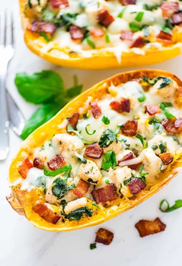 The Top Ten Low-Carb Cheesy Spaghetti Squash Recipes featured on Low-Carb Recipe Love at KalynsKitchen.com