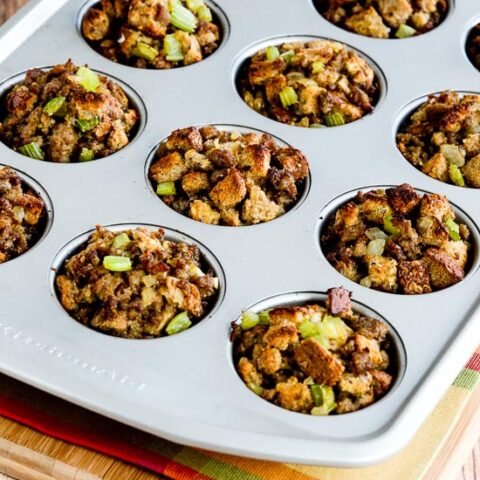100% Whole Wheat Stuffing Muffins with Sausage and Parmesan found on KalynsKitchen.com