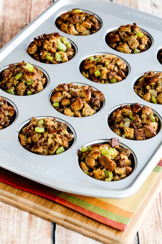 100% Whole Wheat Stuffing Muffins with Sausage and Parmesan found on KalynsKitchen.com