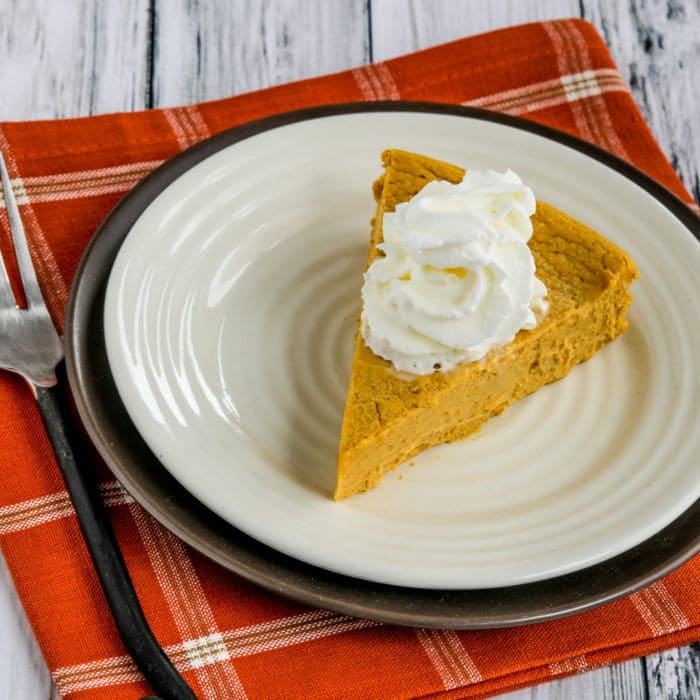 square thumbnail image of Sugar-Free Pumpkin Cheesecake Pie on serving plate