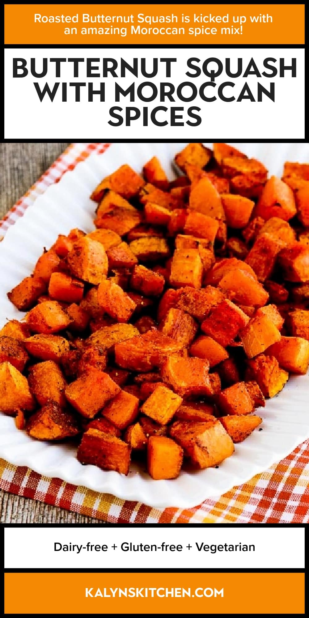 Pinterest image of Butternut Squash with Moroccan Spices