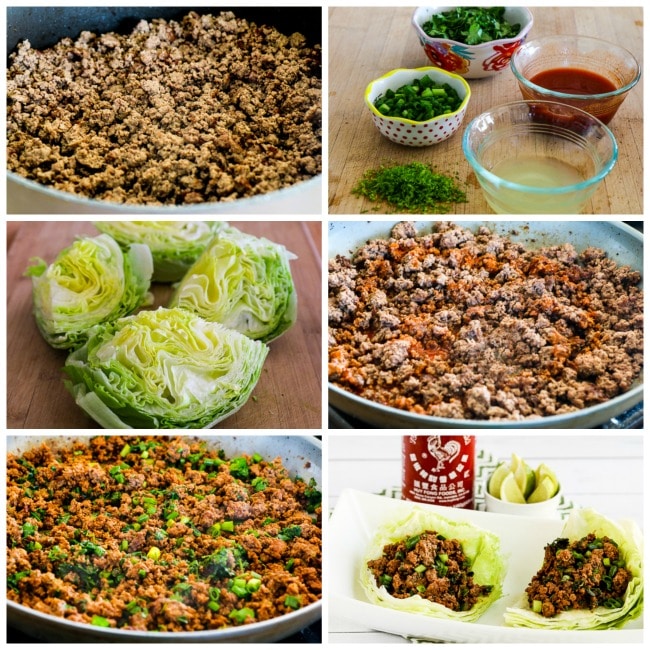 Low-Carb Sriracha Beef Lettuce Wraps process shots collage