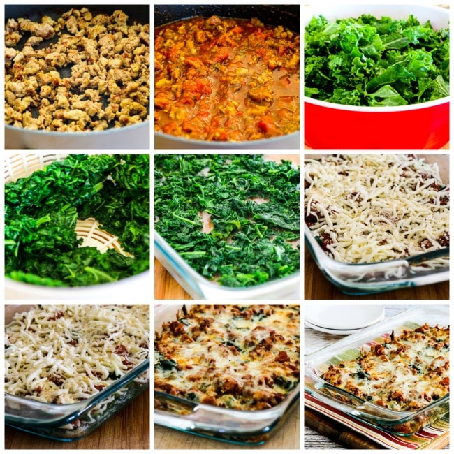 Process shots collage for Low-Carb Sausage and Kale Mock Lasagna Casserole