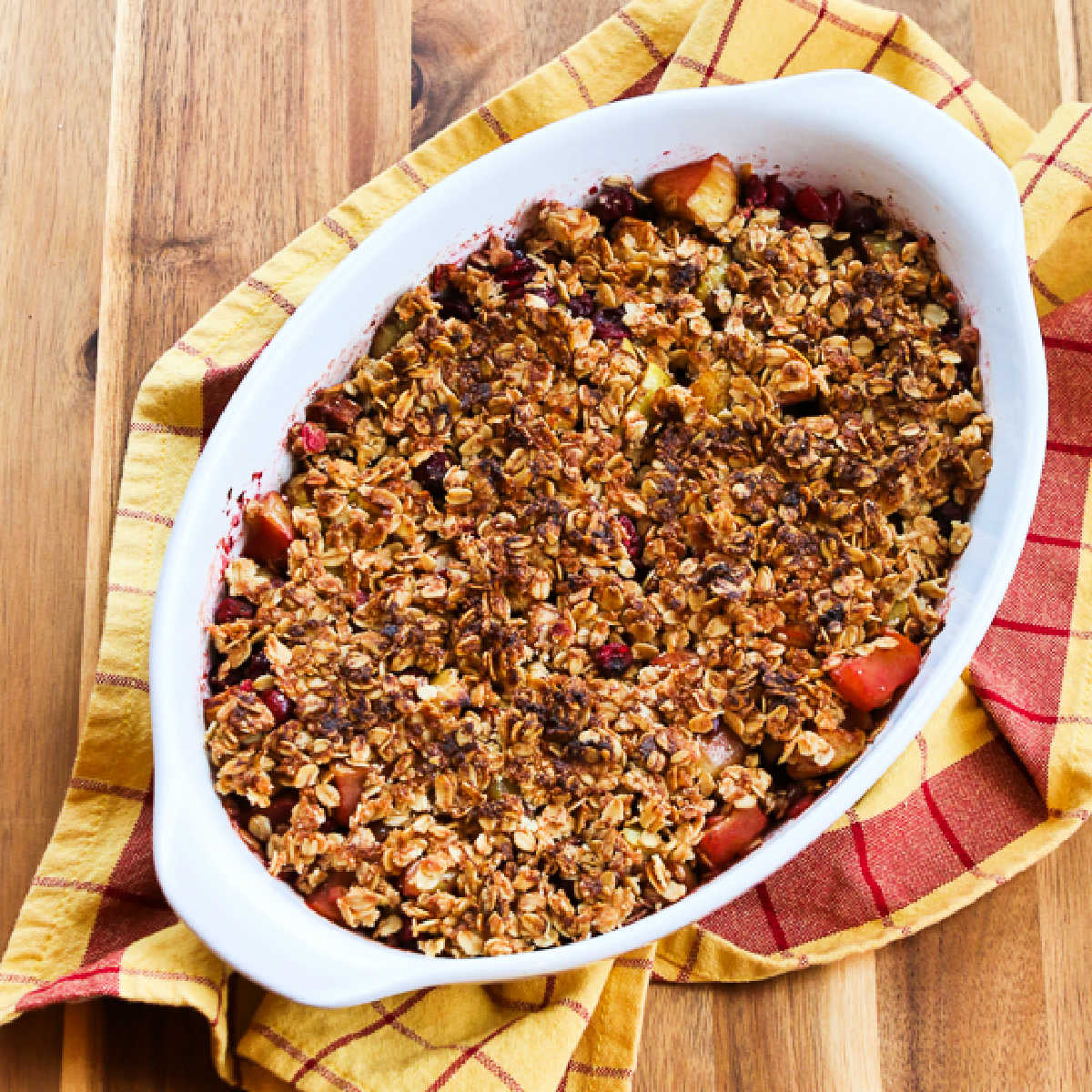 square image of Cranberry Apple Crisp in baking dish