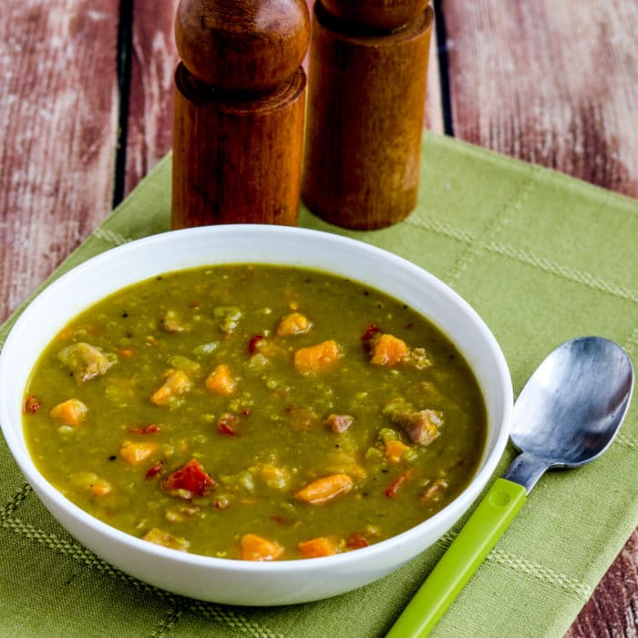 square thumbnail image of Instant Pot Split Pea Soup with salt-pepper-shakers and spoon