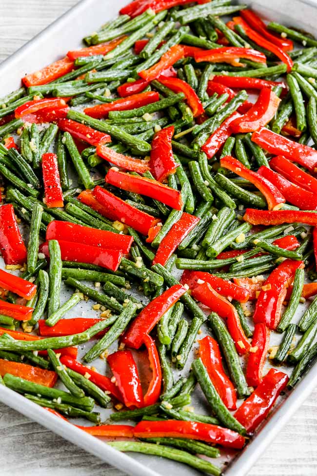 Roasted Green Beans and Red Bell Pepper with Garlic and Ginger found on KalynsKitchen.com