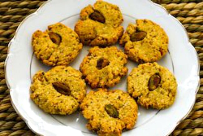 Four-Ingredient Flourless, Sugar-Free Pistachio Cookies found on KalynsKitchen.com