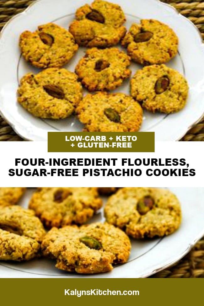Pinterest image of Four-Ingredient Flourless, Sugar-Free Pistachio Cookies