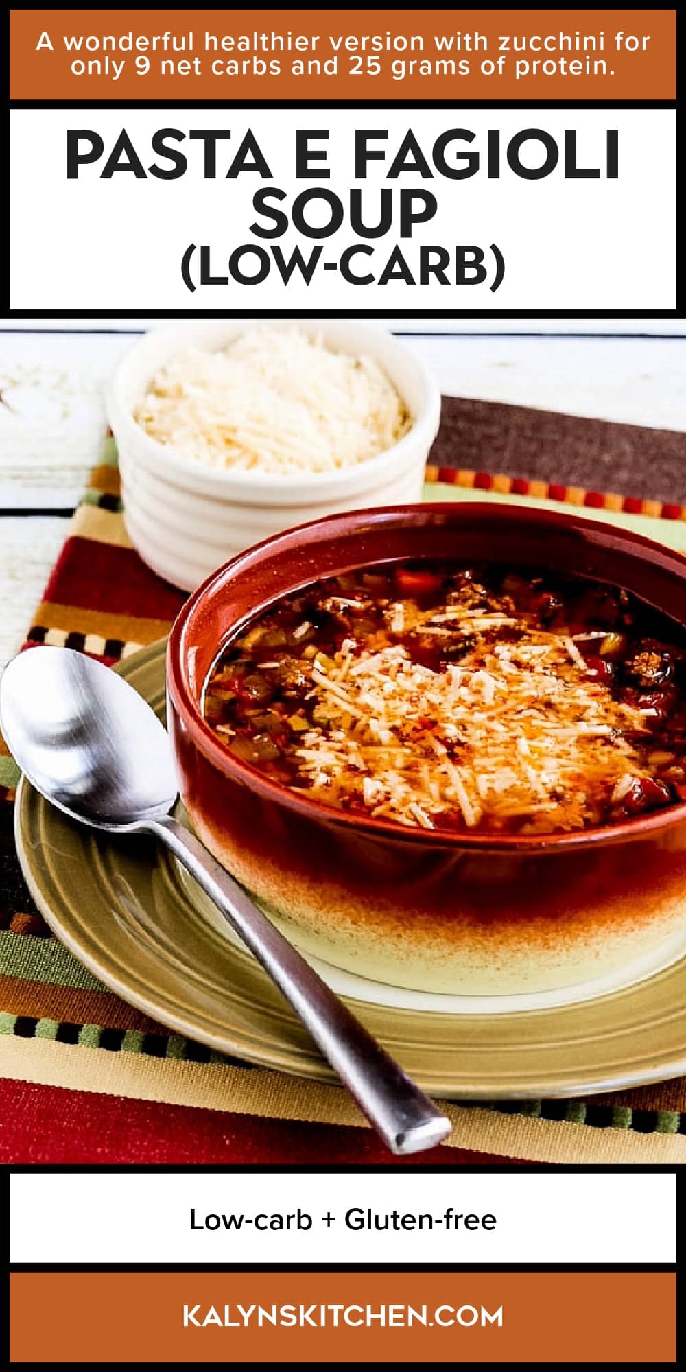 Pinterest image of Pasta e Fagioli Soup (Low-Carb)