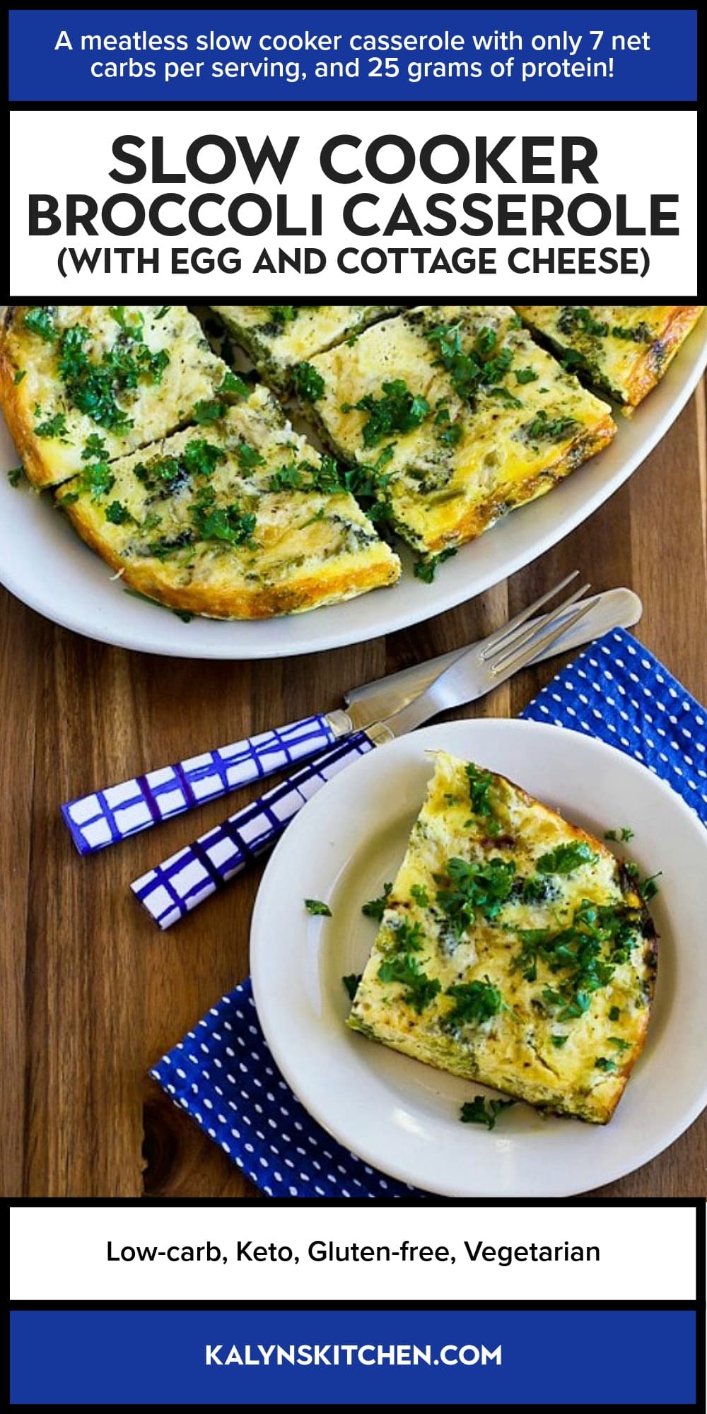 Pinterest image of Slow Cooker Broccoli Casserole (with Egg and Cottage Cheese)