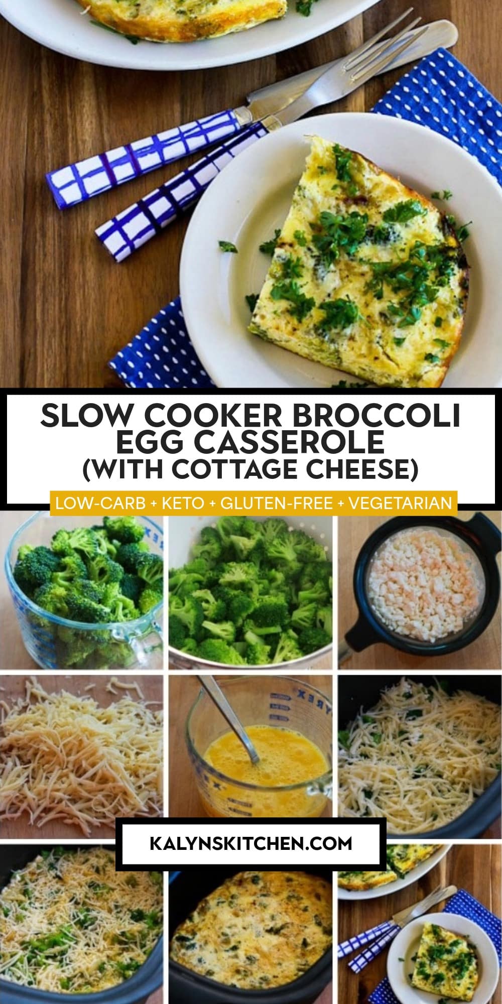 Pinterest image of Slow Cooker Broccoli Egg Casserole (with Cottage Cheese)