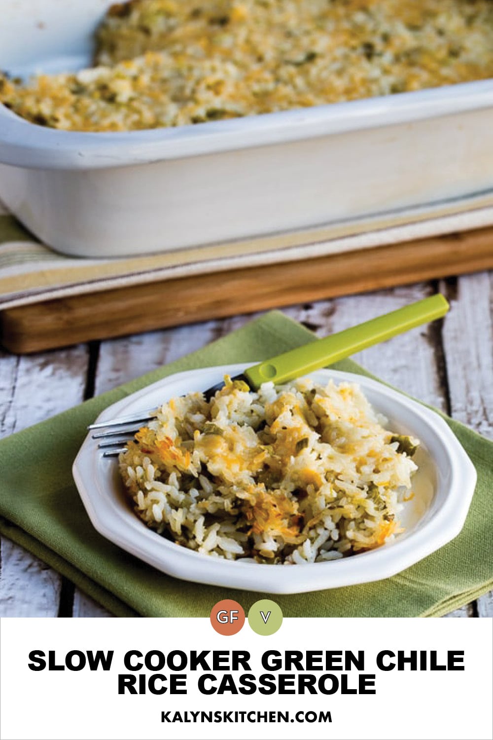 Pinterest image of Slow Cooker Green Chile Rice Casserole