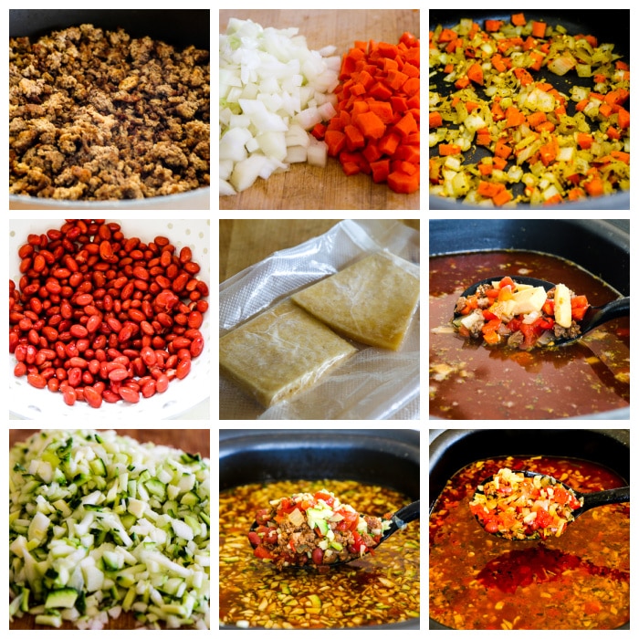 Slow Cooker Zucchini e Fagioli Soup process shots collage