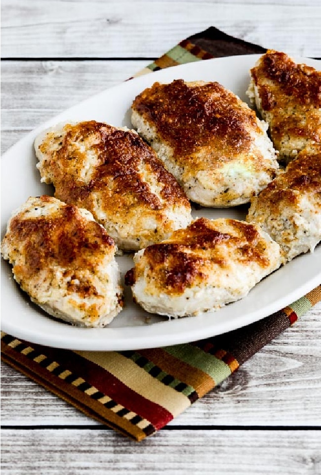 Internet's Best Baked Mayo-Parmesan Chicken finished chicken on serving plate