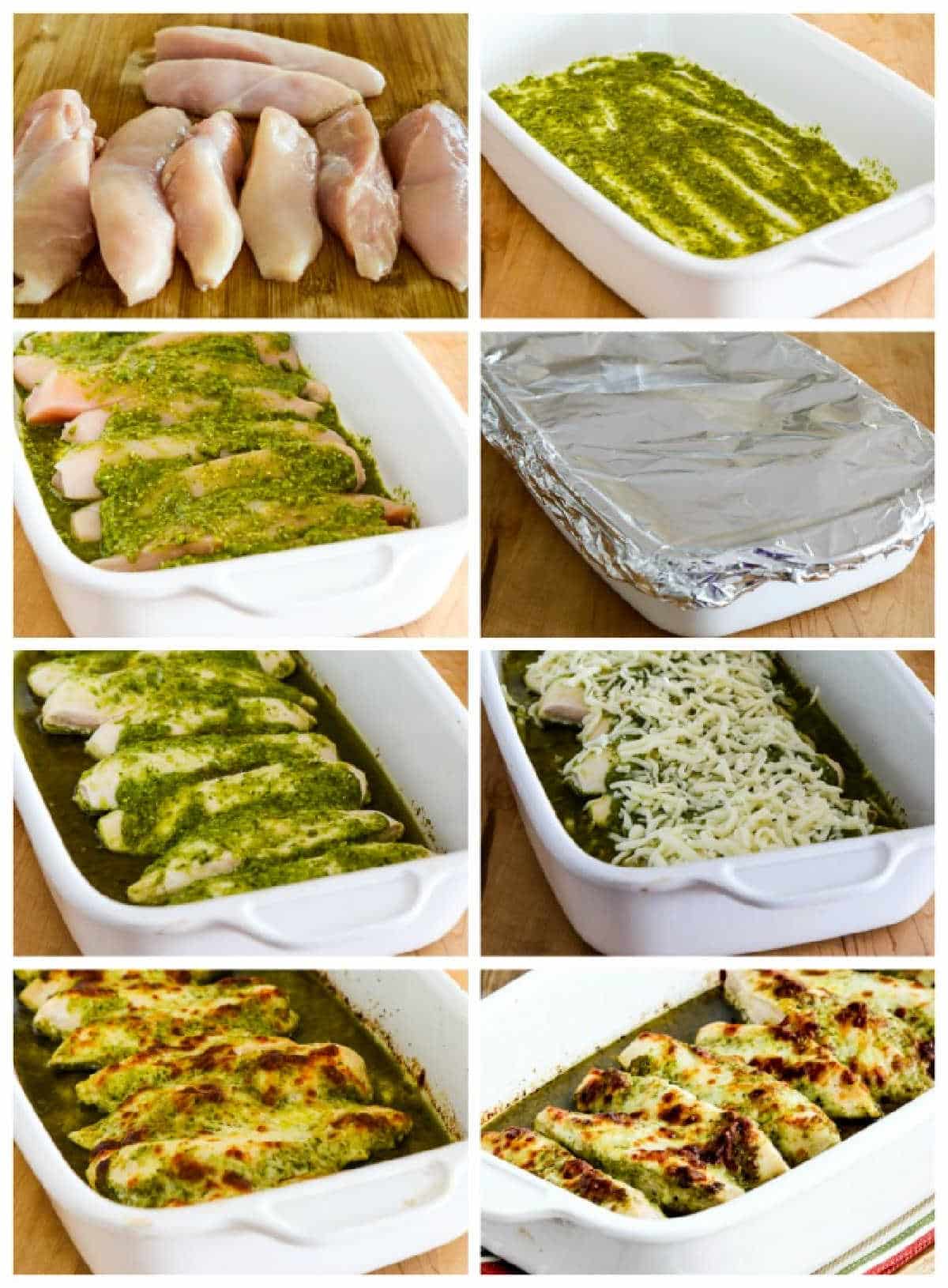 recipe steps collage for Easy Baked Pesto Chicken