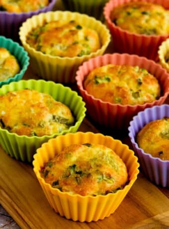 Square image for Green Chile and Cheese Egg Muffins shown in silicone baking cups.