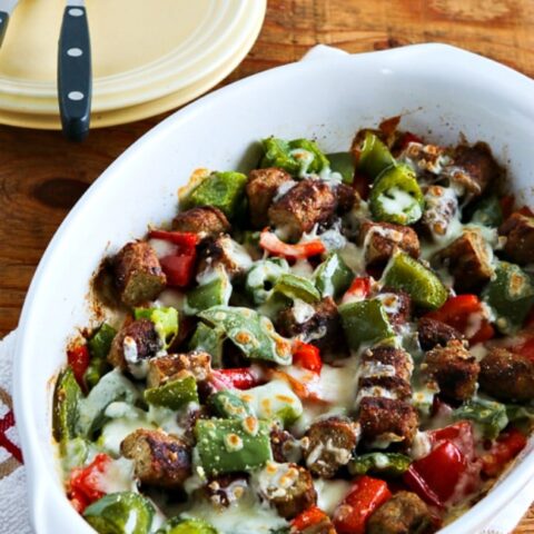 Low-Carb No Egg Breakfast Bake with Sausage and Peppers close-up photo