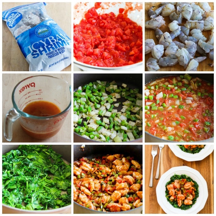 Mediterranean Shrimp over Spinach process shots collage