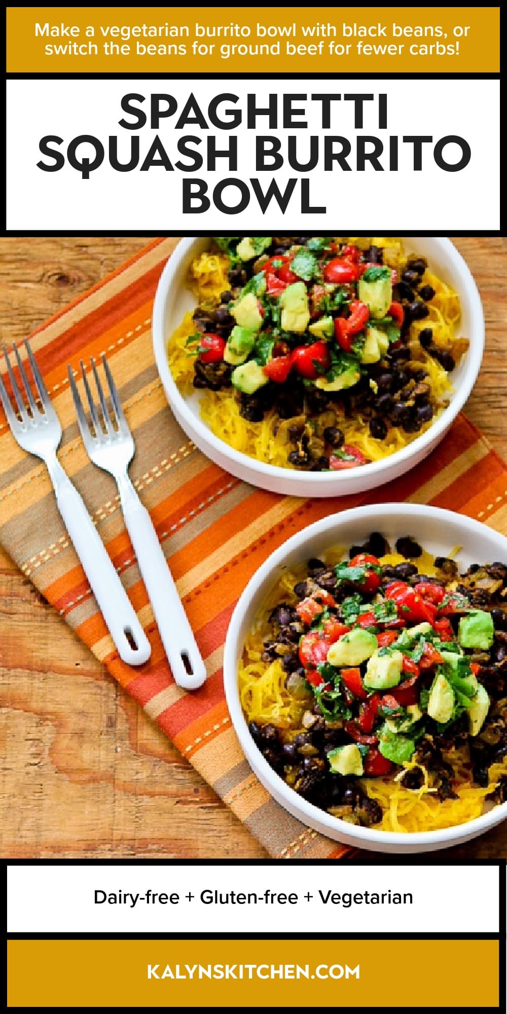 Pinterest image of Spaghetti Squash Burrito Bowl
