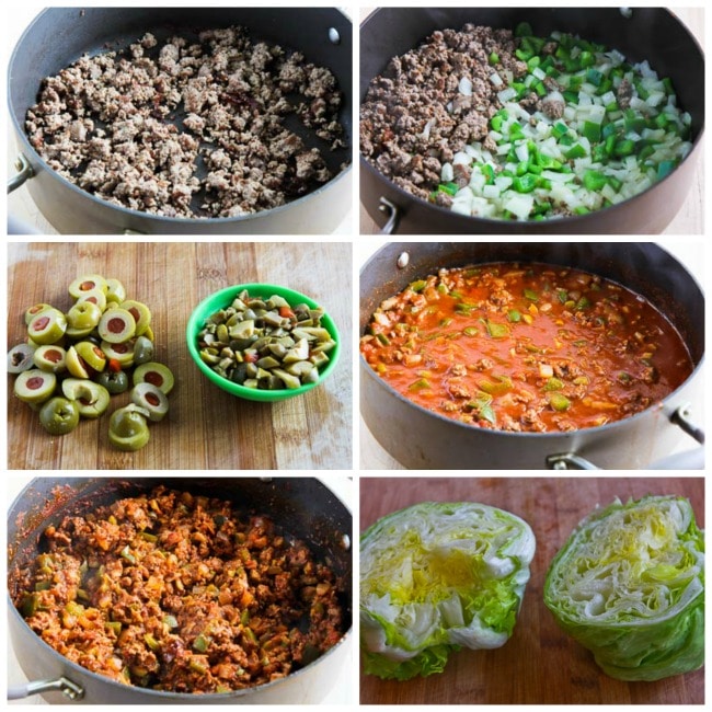 Low-Carb Turkey Picadillo Lettuce Wraps process shots collage