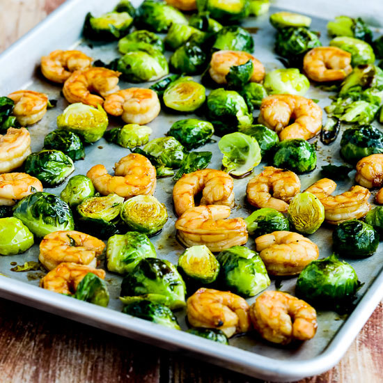 Roasted Asian Shrimp and Brussels Sprouts Sheet Pan Meal found on KalynsKitchen.com.