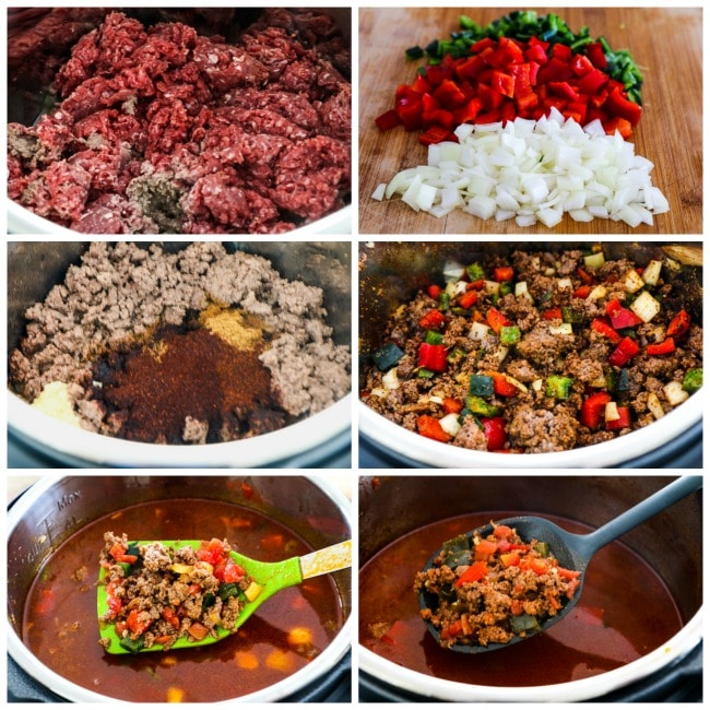 Instant Pot (or Stovetop) Low-Carb Taco Soup process shots collage
