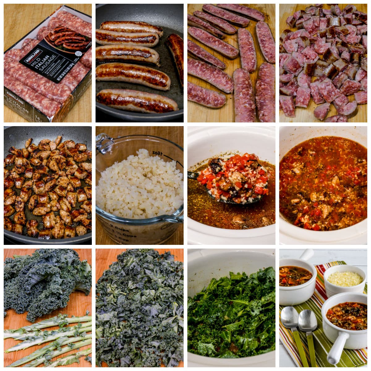 Pinterest image for Slow Cooker Sausage Stew collage showing recipe steps.