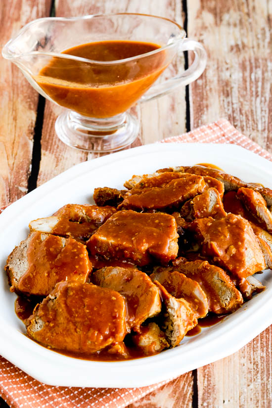 Low-Carb Slow Cooker (or Pressure Cooker) Pork Roast with Spicy Peanut Sauce close-up photo