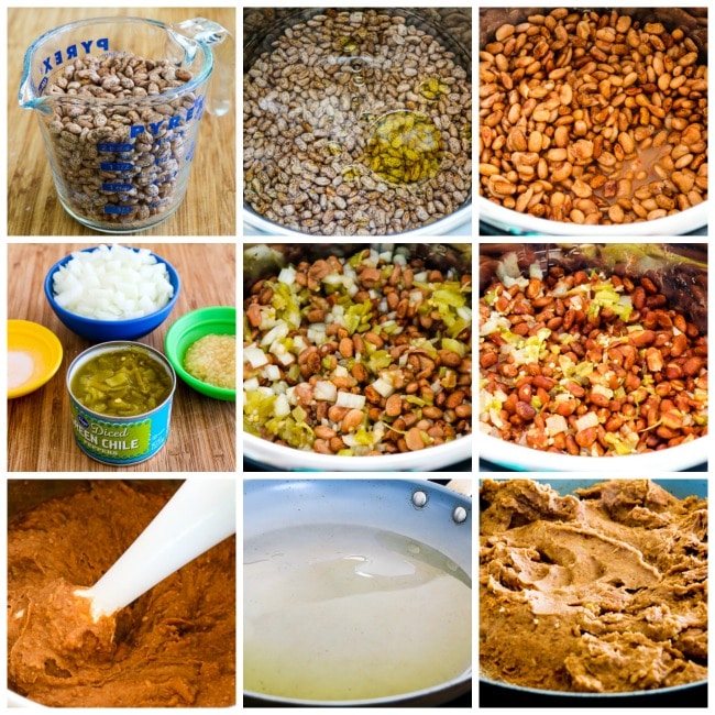 The BEST Instant Pot Refried Beans with Onion, Garlic, and Chiles process shots collage