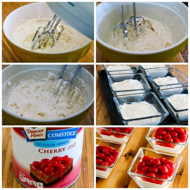 Low-Carb No Bake Cherry Cheesecake Dessert process shots collage