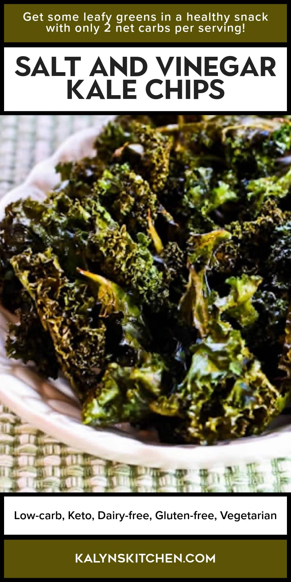 Pinterest image of Salt and Vinegar Kale Chips