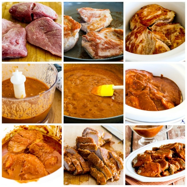 Low-Carb Slow Cooker (or Pressure Cooker) Pork Roast with Spicy Peanut Sauce process shots collage